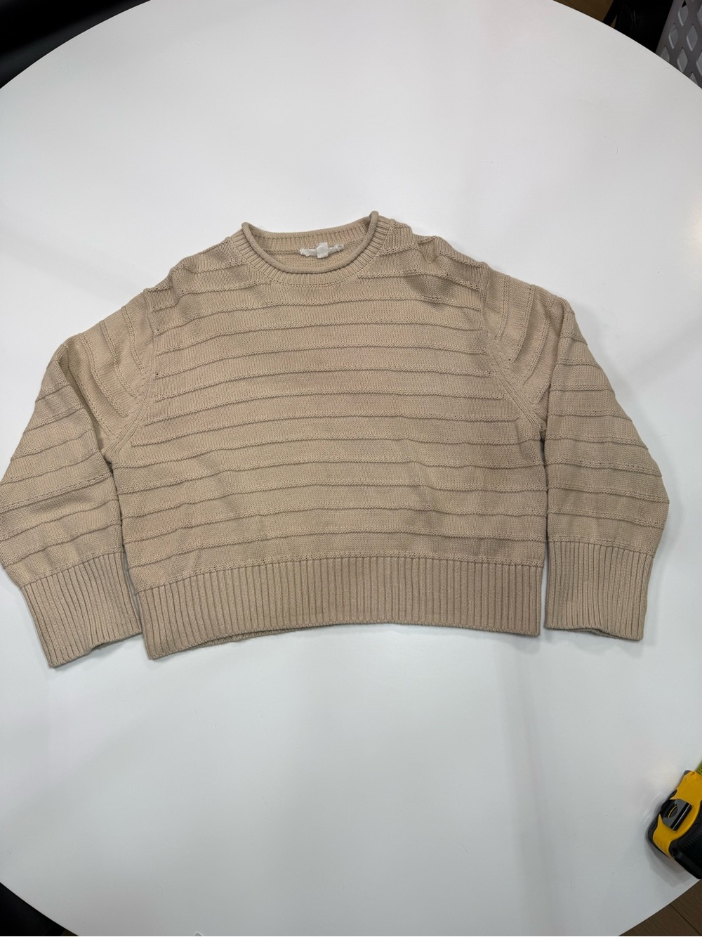 BRIT NY 100% Cotton Ribbed Crewneck Sweater in Beige - Picture 2 of 7